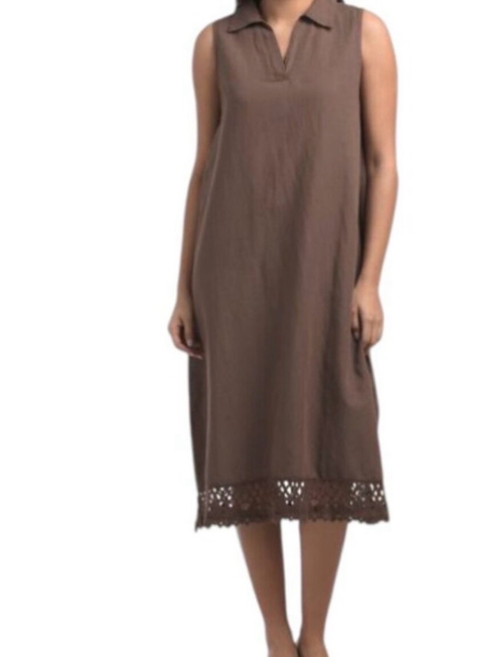 NWT Terzo Milennio Sleeveless Linnes Collared Midi Dress in Brown Size L